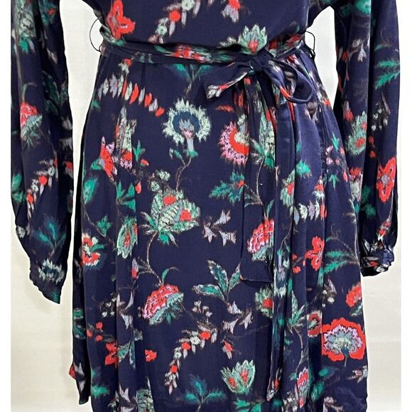 Derek Lam A-Line Navy Floral Print Long Sleeve Belted Mini Dress Sz 38/Sm - Picture 11 of 16